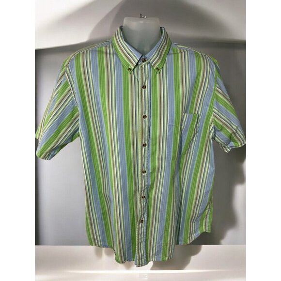 Scandia Woods Mens Green Lightweight Striped Short Sleeve Button Up Shirt XL - Picture 7 of 10